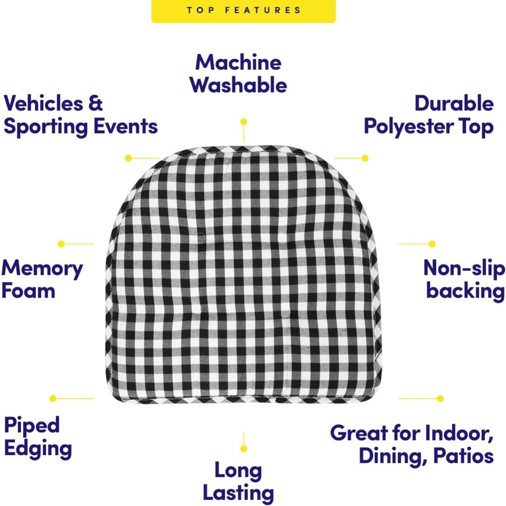 Memory foam, non slip rubber back, black/white checkered chair cushions. 6 pack. - Picture 13 of 15